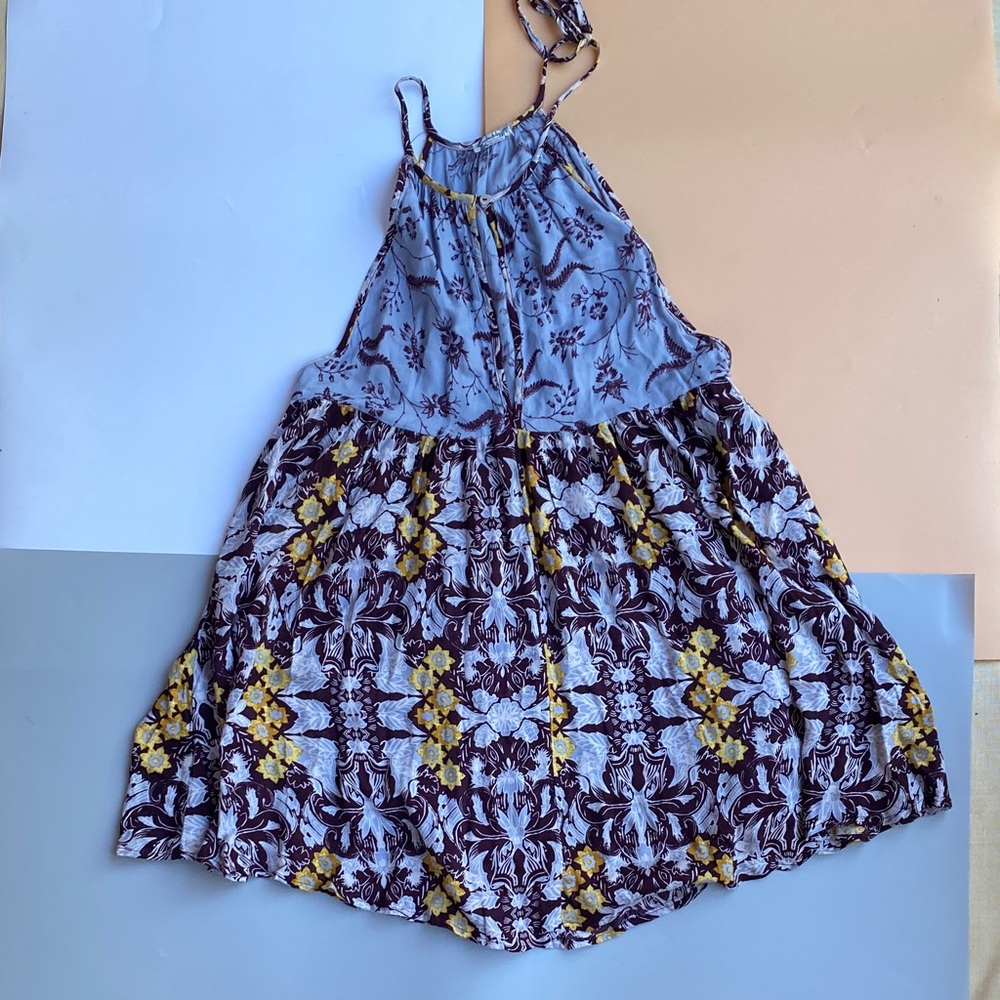 Free People Blue Yellow Maroon Floral Chemise